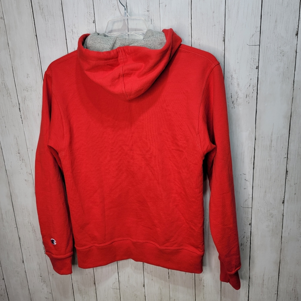 Champion Red Sweatshirt Fleece Jacket Powerblend Full Zip Hooded Logo Size Small - Picture 8 of 8